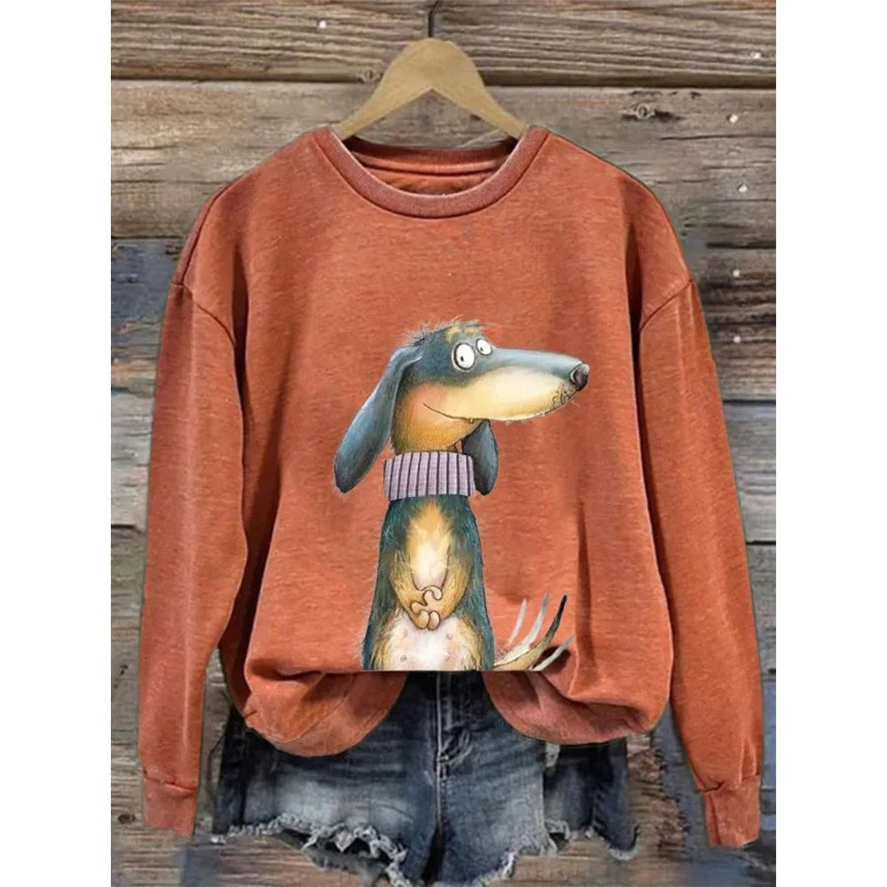 Sudadera estampada con perro y cuello redondo