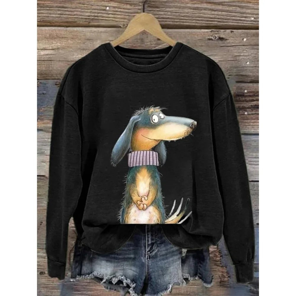 Sudadera estampada con perro y cuello redondo