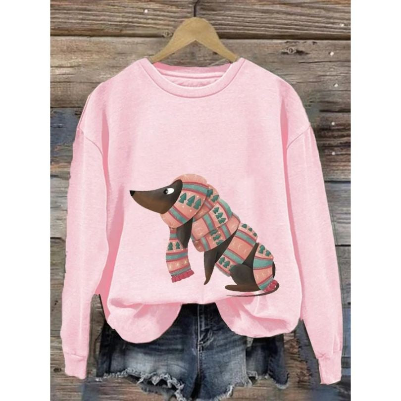 Sudadera estampada con perro y cuello redondo