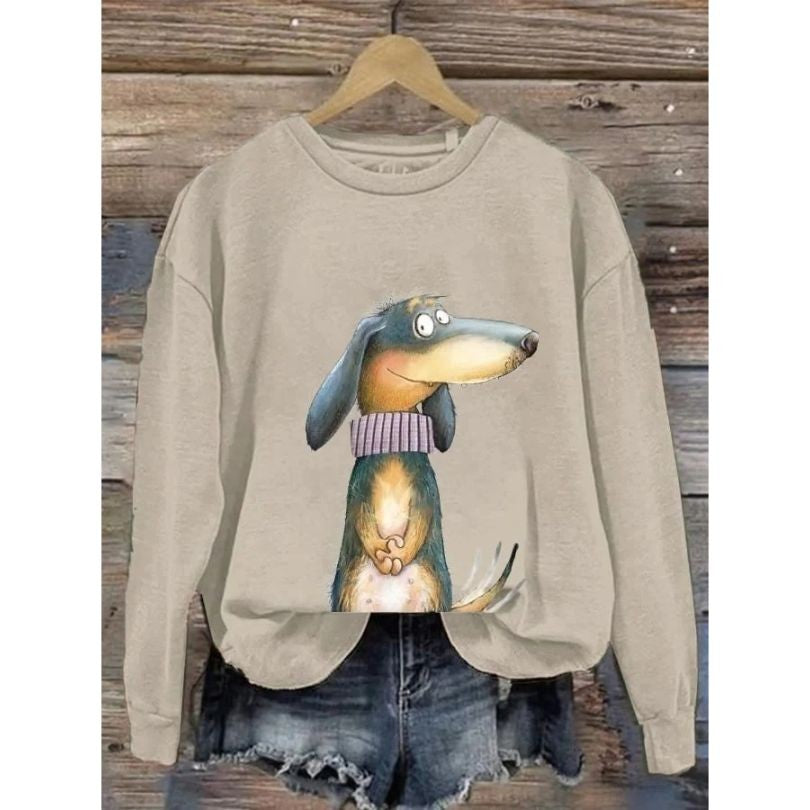 Sudadera estampada con perro y cuello redondo