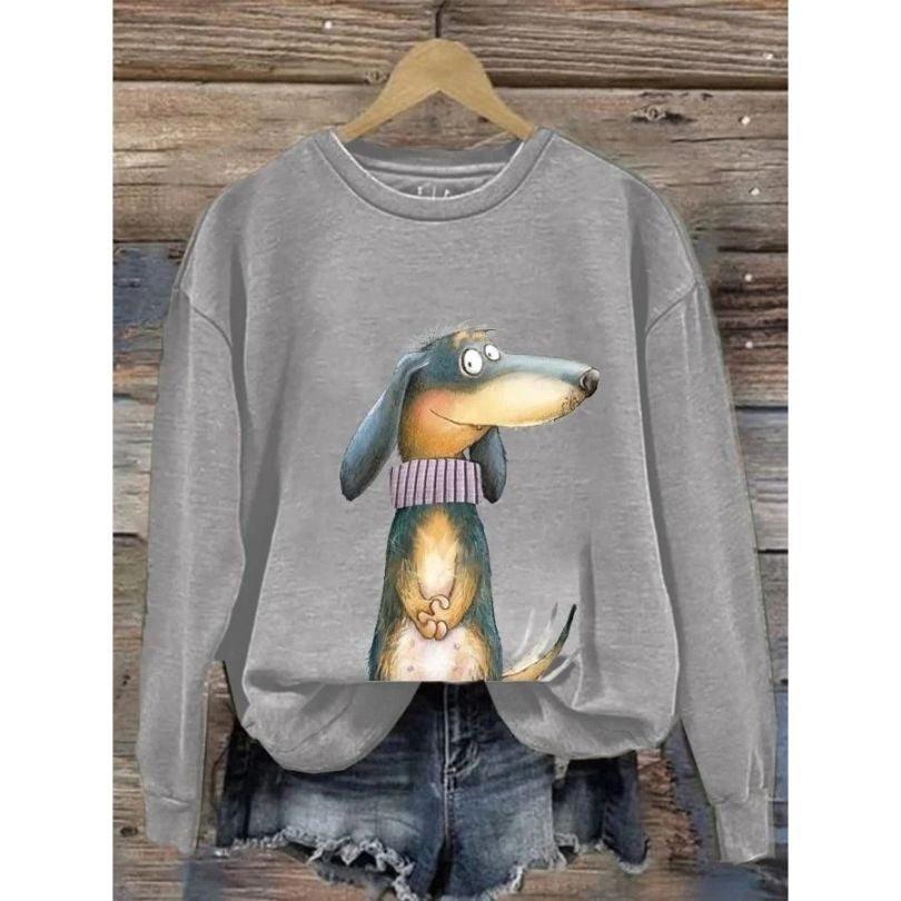 Sudadera estampada con perro y cuello redondo