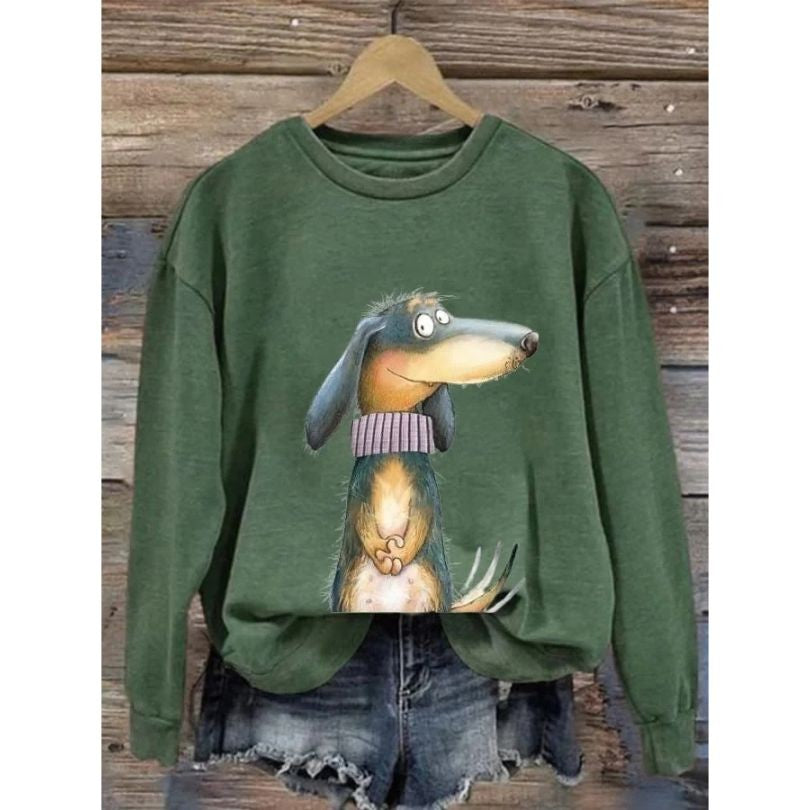 Sudadera estampada con perro y cuello redondo