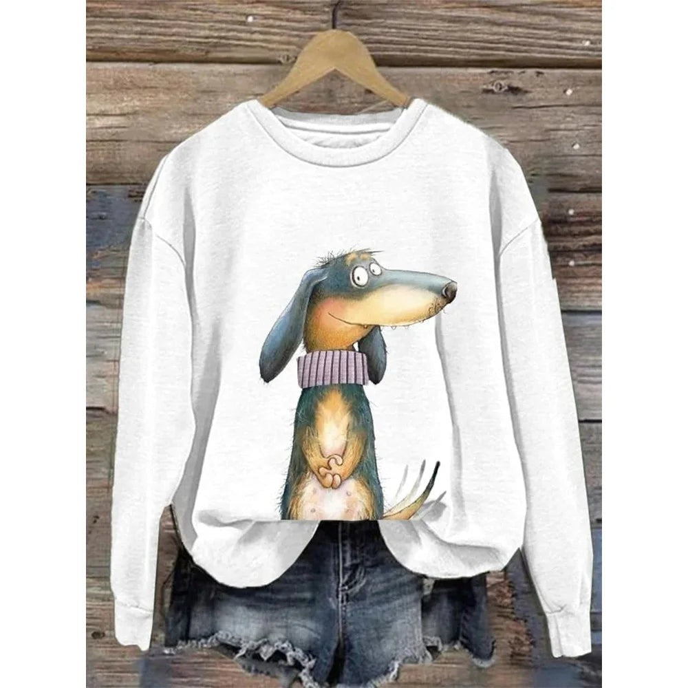 Sudadera estampada con perro y cuello redondo
