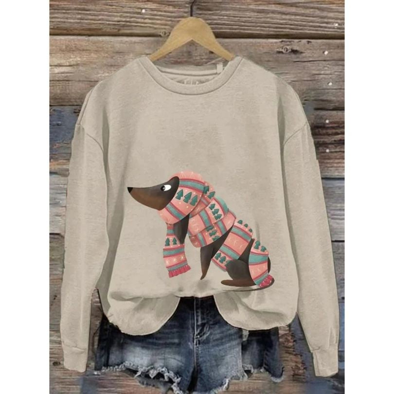 Sudadera estampada con perro y cuello redondo