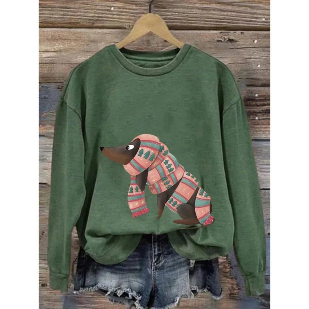 Sudadera estampada con perro y cuello redondo