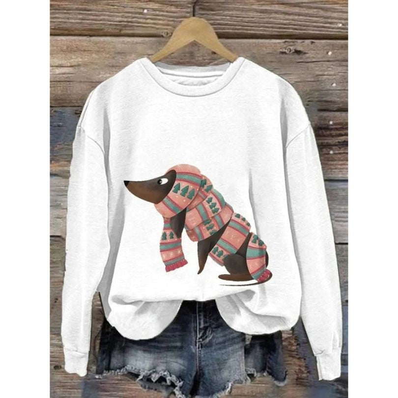 Sudadera estampada con perro y cuello redondo