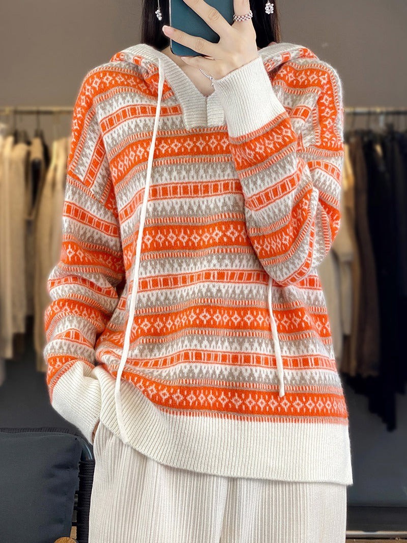 Fair Isle Hooded Sweater Drawstring