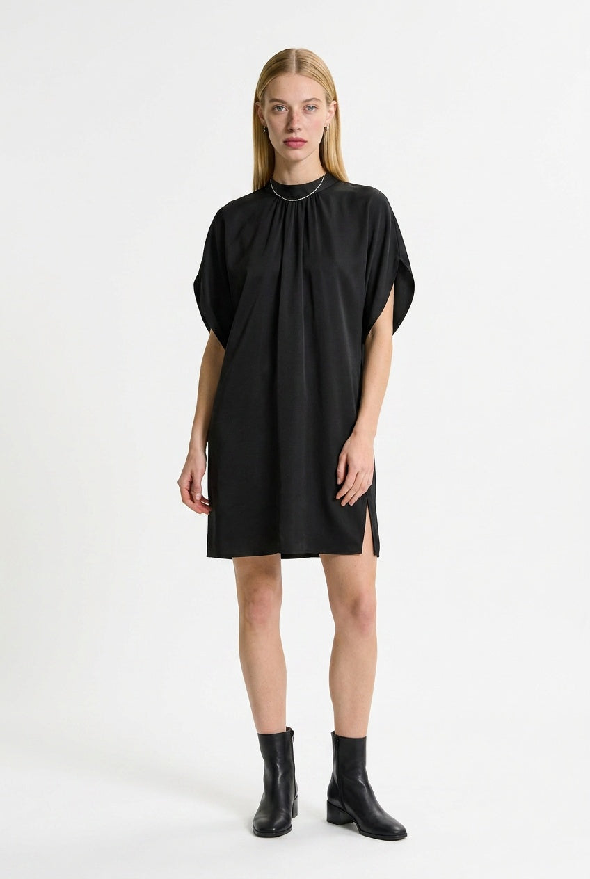 Cape Sleeve Little Black Dress Mock Neck