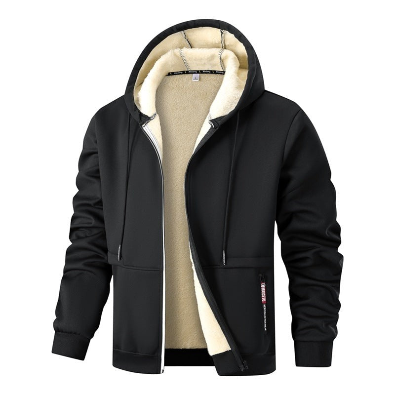 Sherpa Lined Zip Up Hoodie Jacket Front Pocket