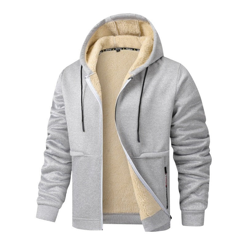 Sherpa Lined Zip Up Hoodie Jacket Front Pocket