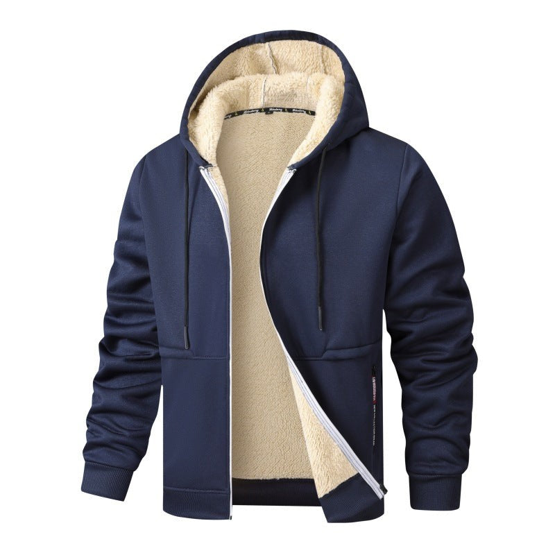 Sherpa Lined Zip Up Hoodie Jacket Front Pocket