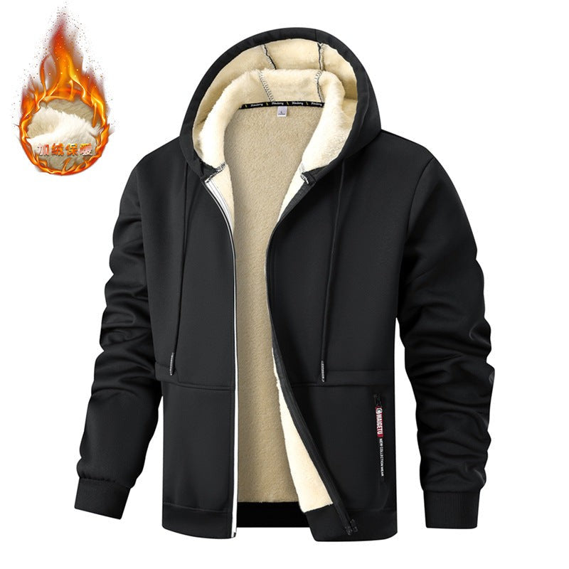 Sherpa Lined Zip Up Hoodie Jacket Front Pocket