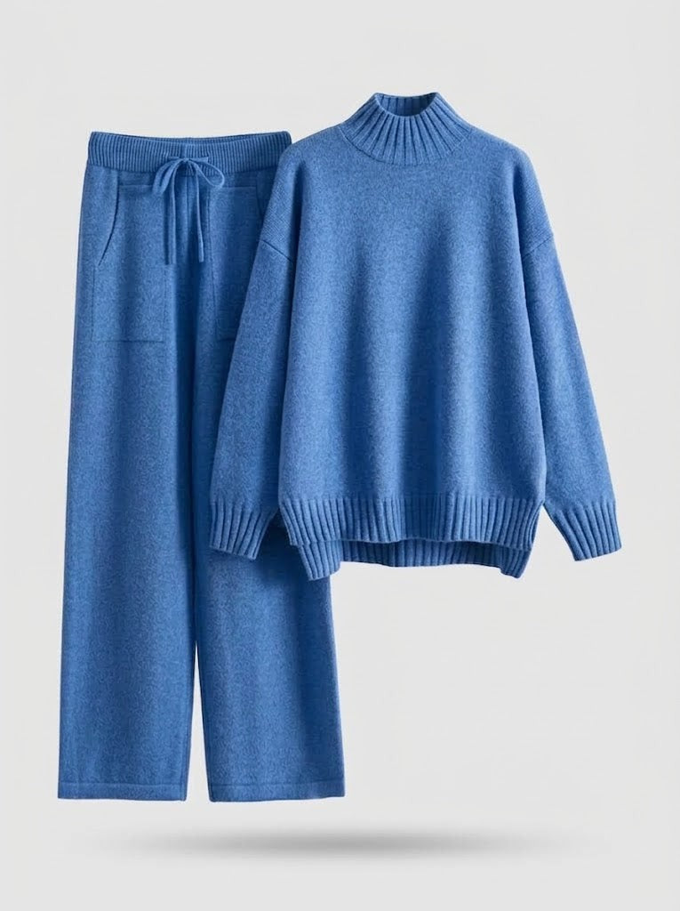 Mock Neck Sweater Set Wide Leg Drawstring