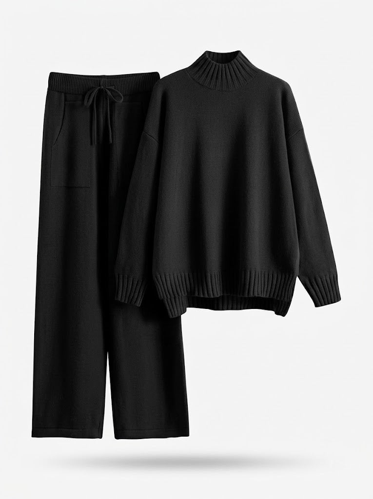 Mock Neck Sweater Set Wide Leg Drawstring