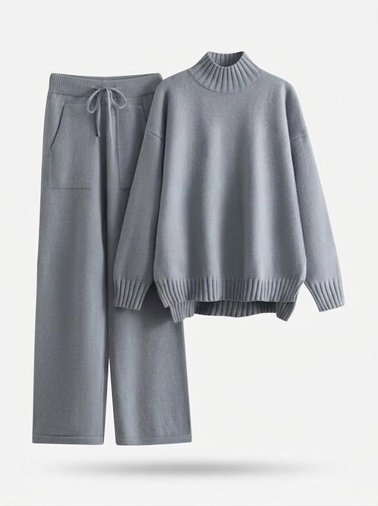 Mock Neck Sweater Set Wide Leg Drawstring