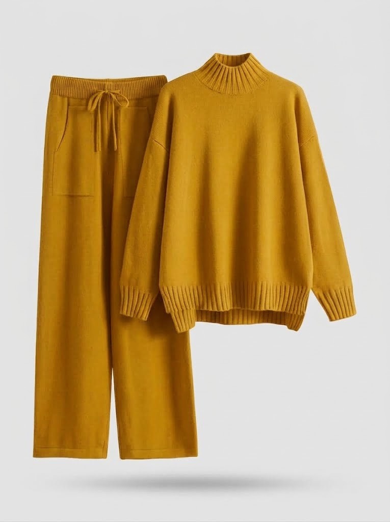 Mock Neck Sweater Set Wide Leg Drawstring