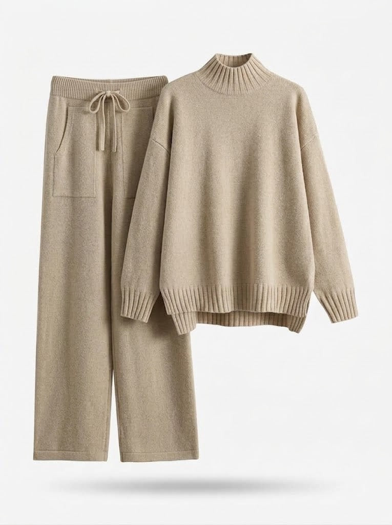 Mock Neck Sweater Set Wide Leg Drawstring
