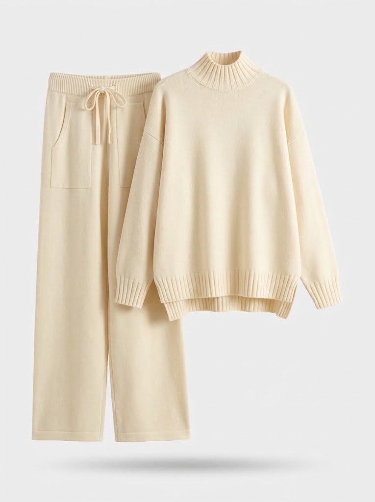 Mock Neck Sweater Set Wide Leg Drawstring