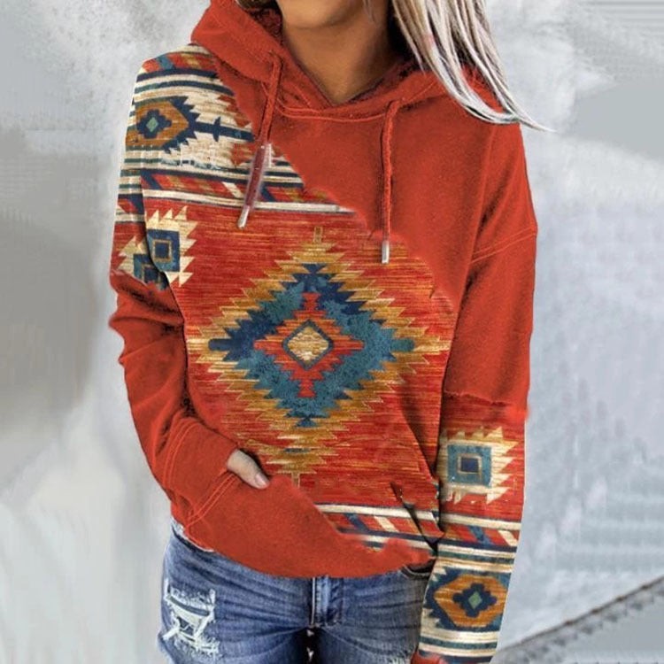 Aztec Western Graphic Hoodie Kangaroo Pocket