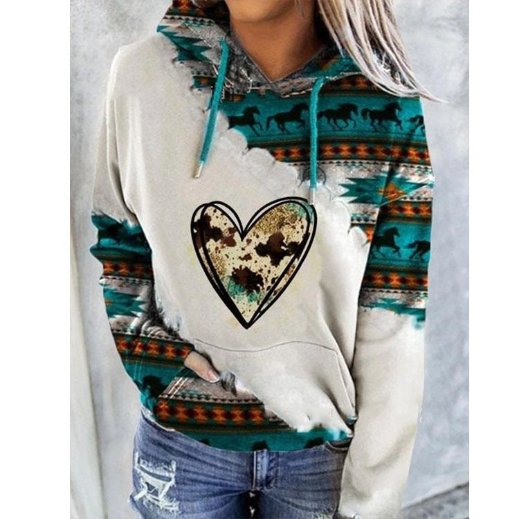 Aztec Western Graphic Hoodie Kangaroo Pocket