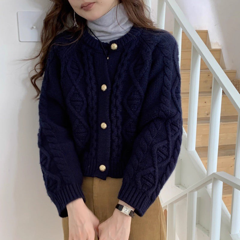 Cable Button Up Cardigan Cropped