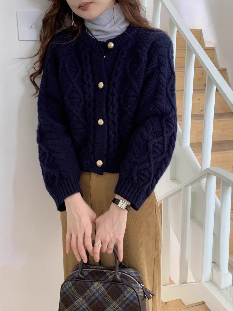 Cable Button Up Cardigan Cropped