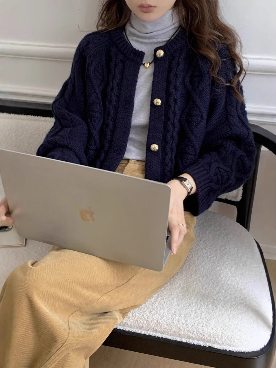Cable Button Up Cardigan Cropped