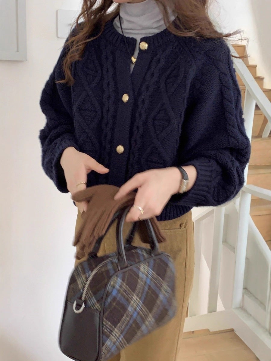 Cable Button Up Cardigan Cropped