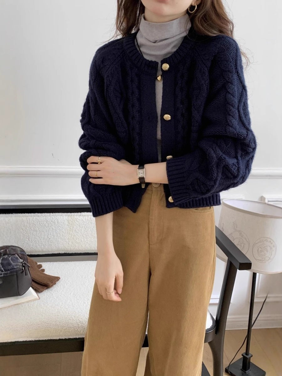 Cable Button Up Cardigan Cropped