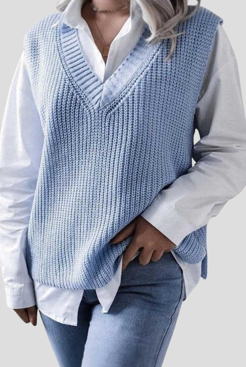 Chaleco Sweater de punto con cuello en V Oversized