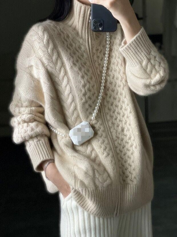 Cable Zip Up Cardigan Sweater Jacket Oversized