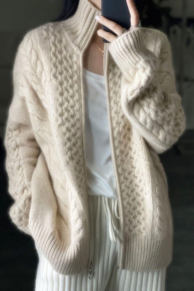 Cable Zip Up Cardigan Sweater Jacket Oversized