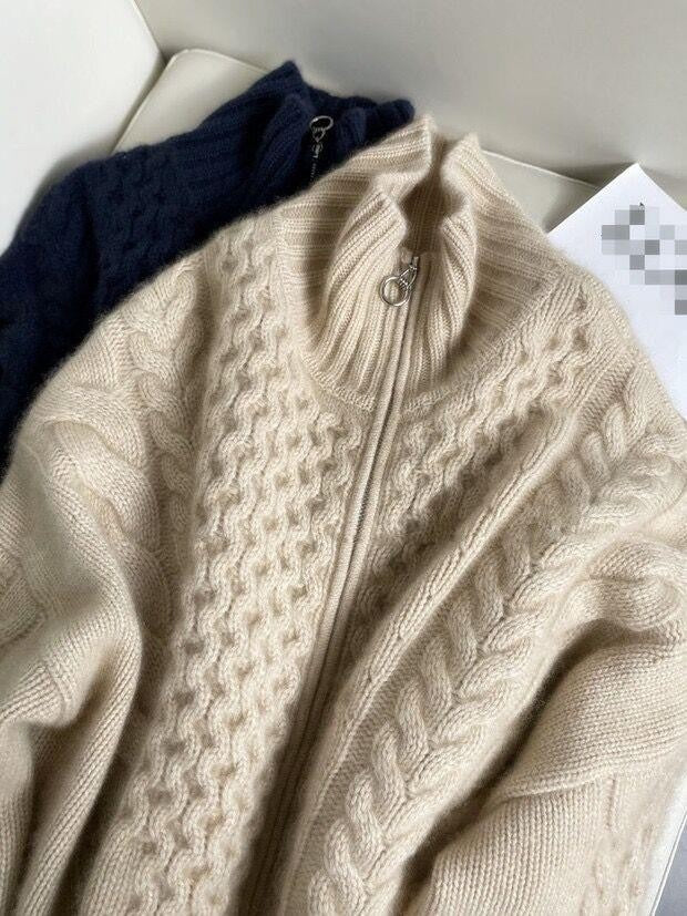 Cable Zip Up Cardigan Sweater Jacket Oversized