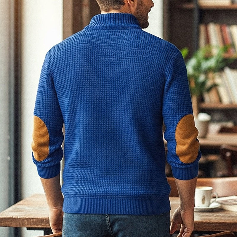 Sweater à enfiler avec encolure boutonnée et empiècements aux coudes