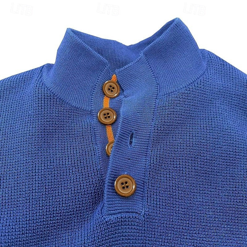 Sweater à enfiler avec encolure boutonnée et empiècements aux coudes