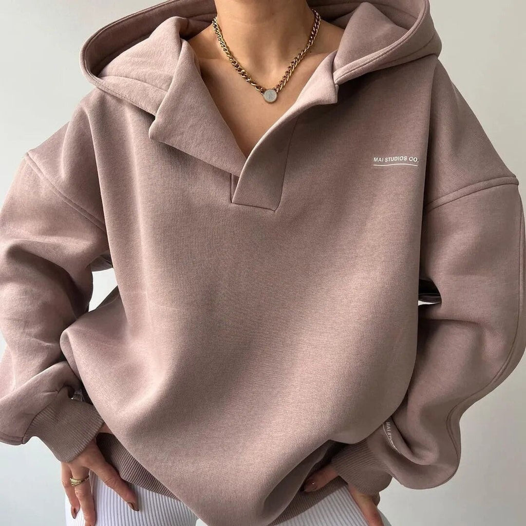Oversized Pullover Hoodie Open Collar