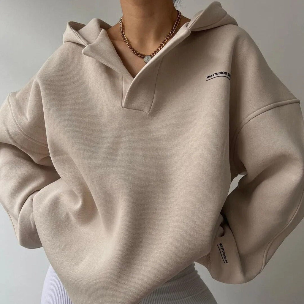 Oversized Pullover Hoodie Open Collar