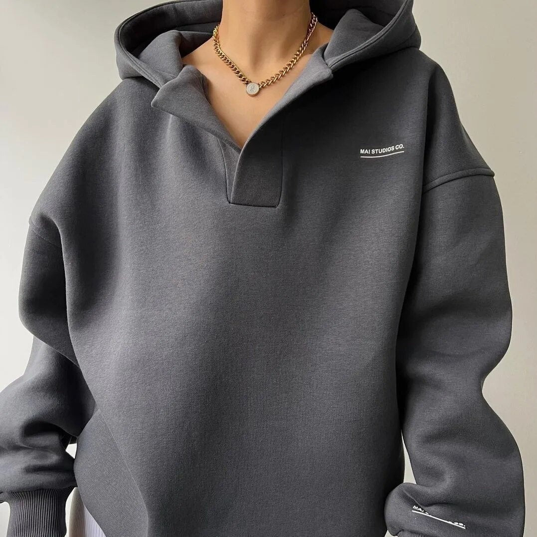 Oversized Pullover Hoodie Open Collar