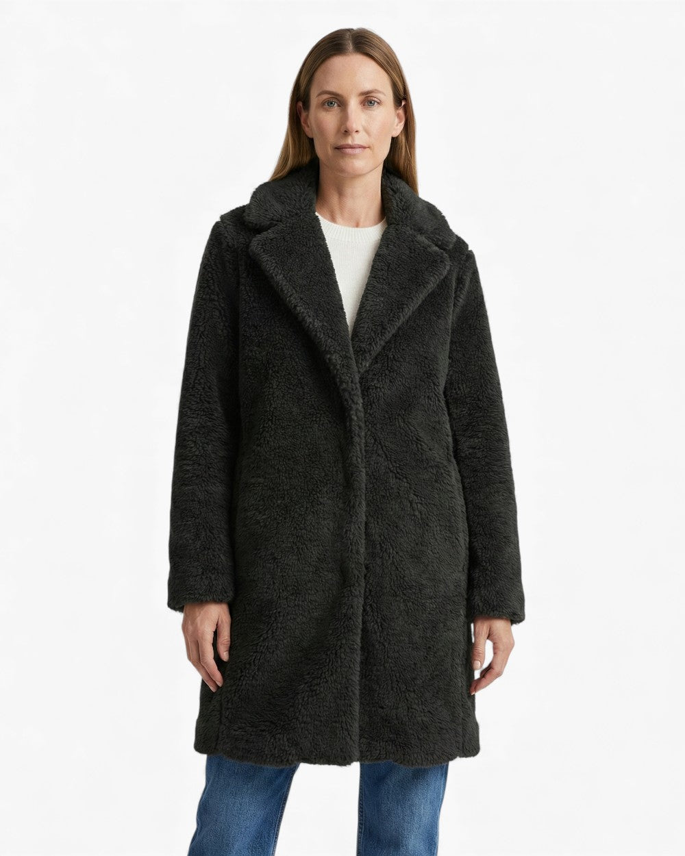 Longline teddy coat with notched collar