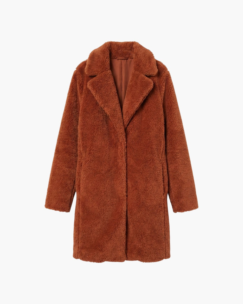 Longline teddy coat with notched collar