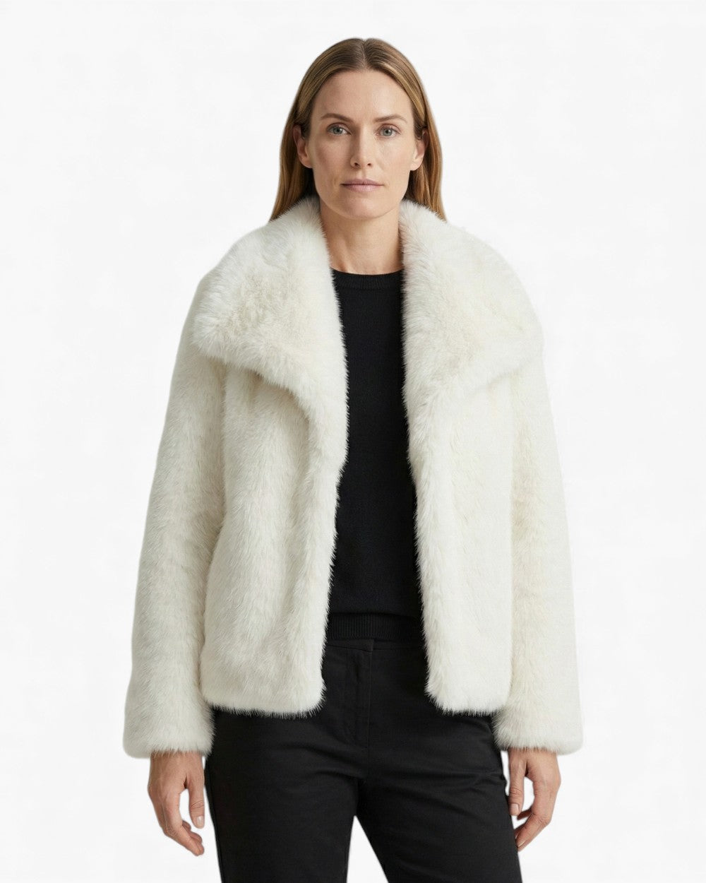 Relaxed fit faux fur jacket wide collar