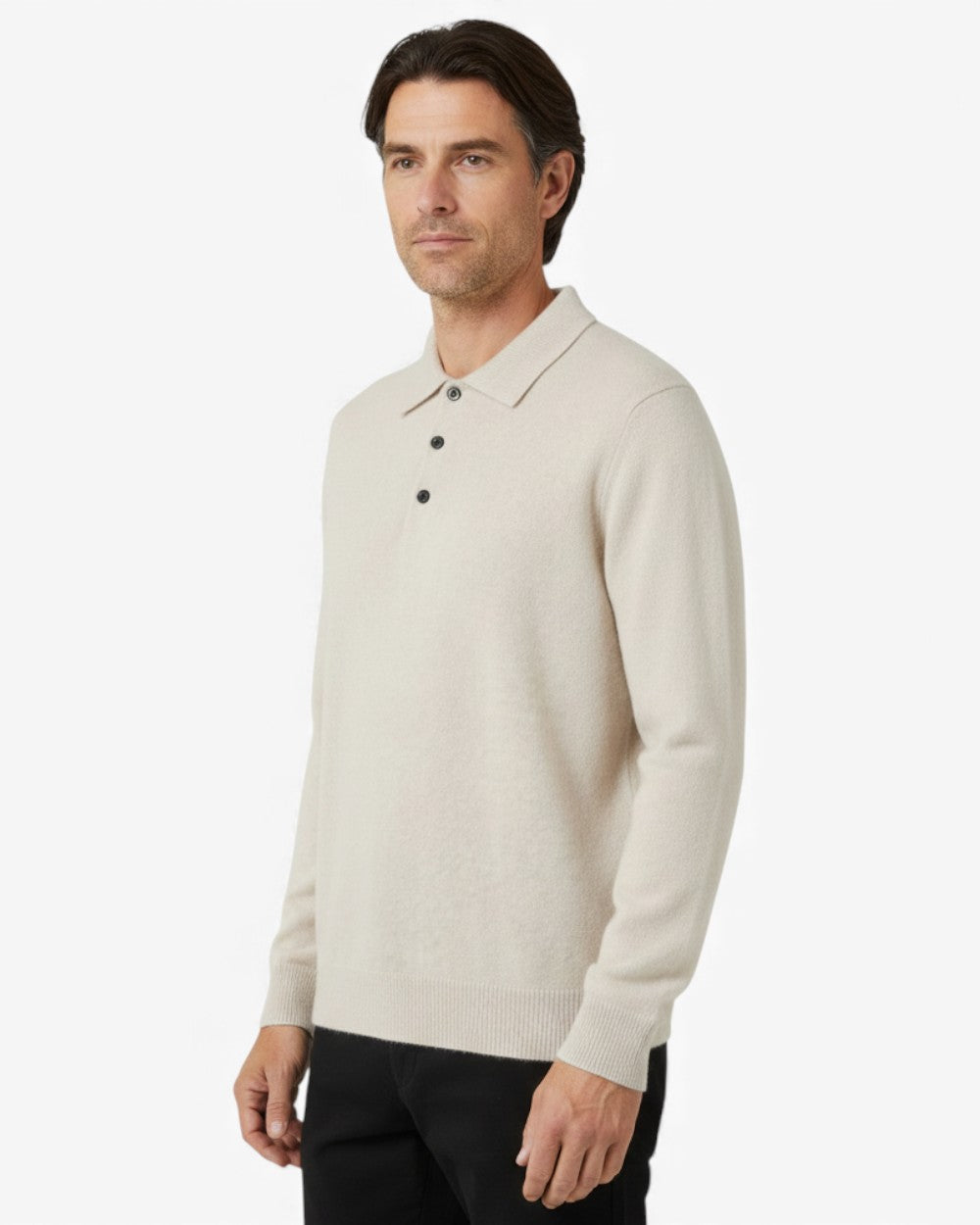 Long-Sleeve Knitted Polo Shirt Wool