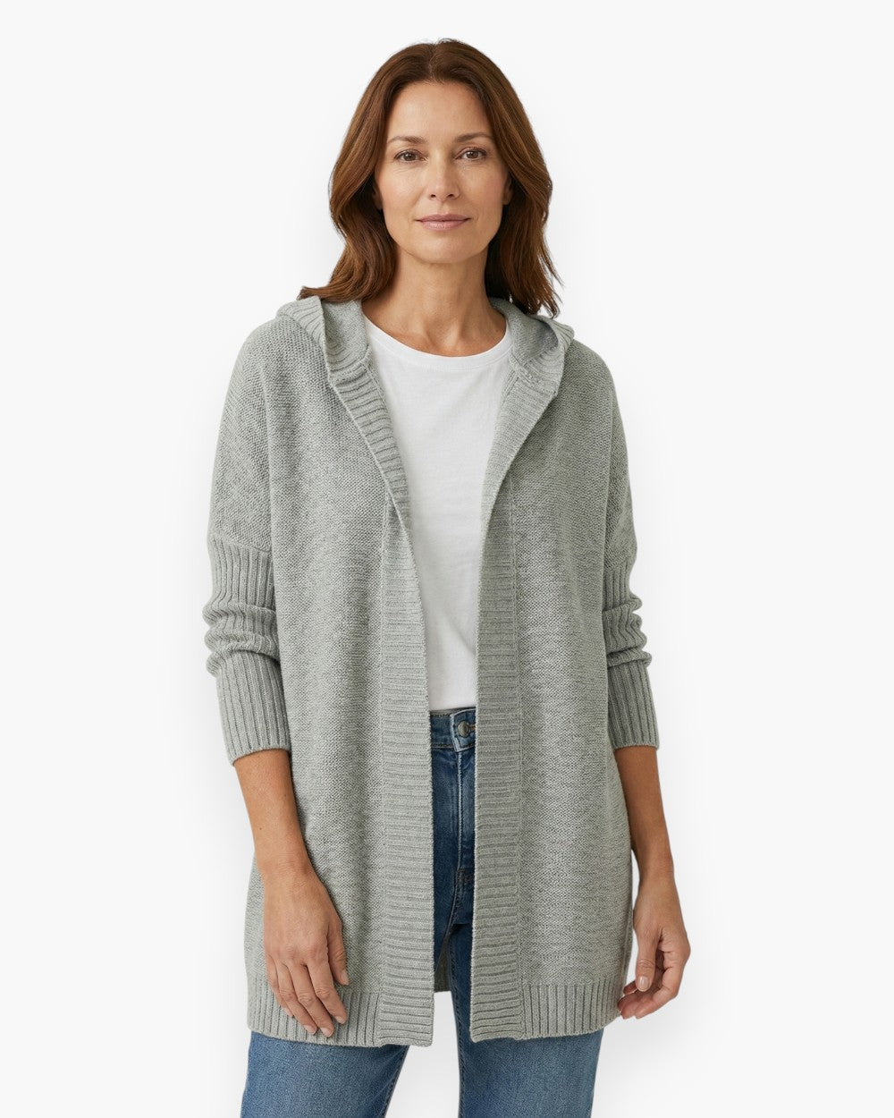 Relaxed Fit Hooded Cardigan with Batwing Sleeves and Open Front
