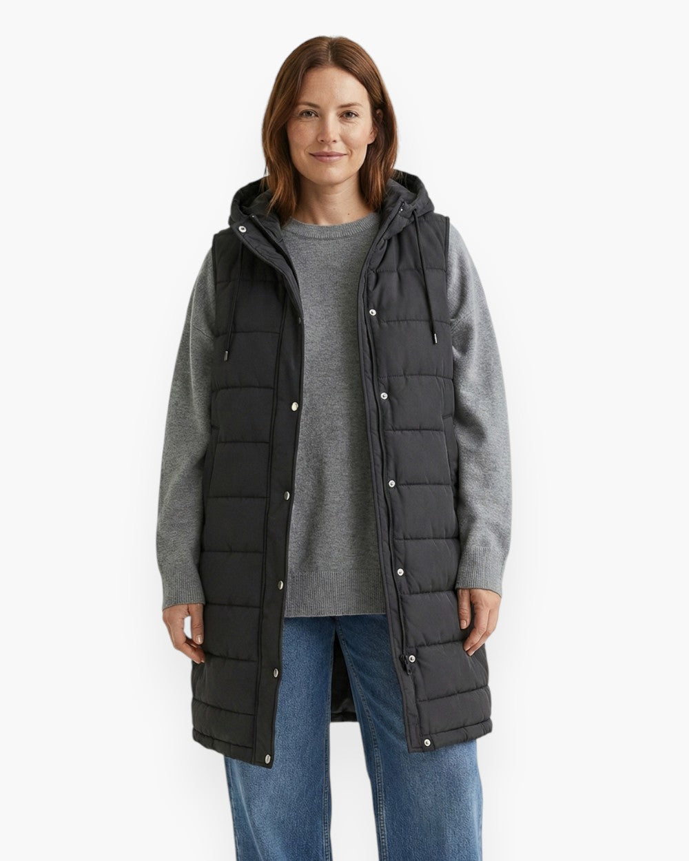 Hooded longline puffer vest
