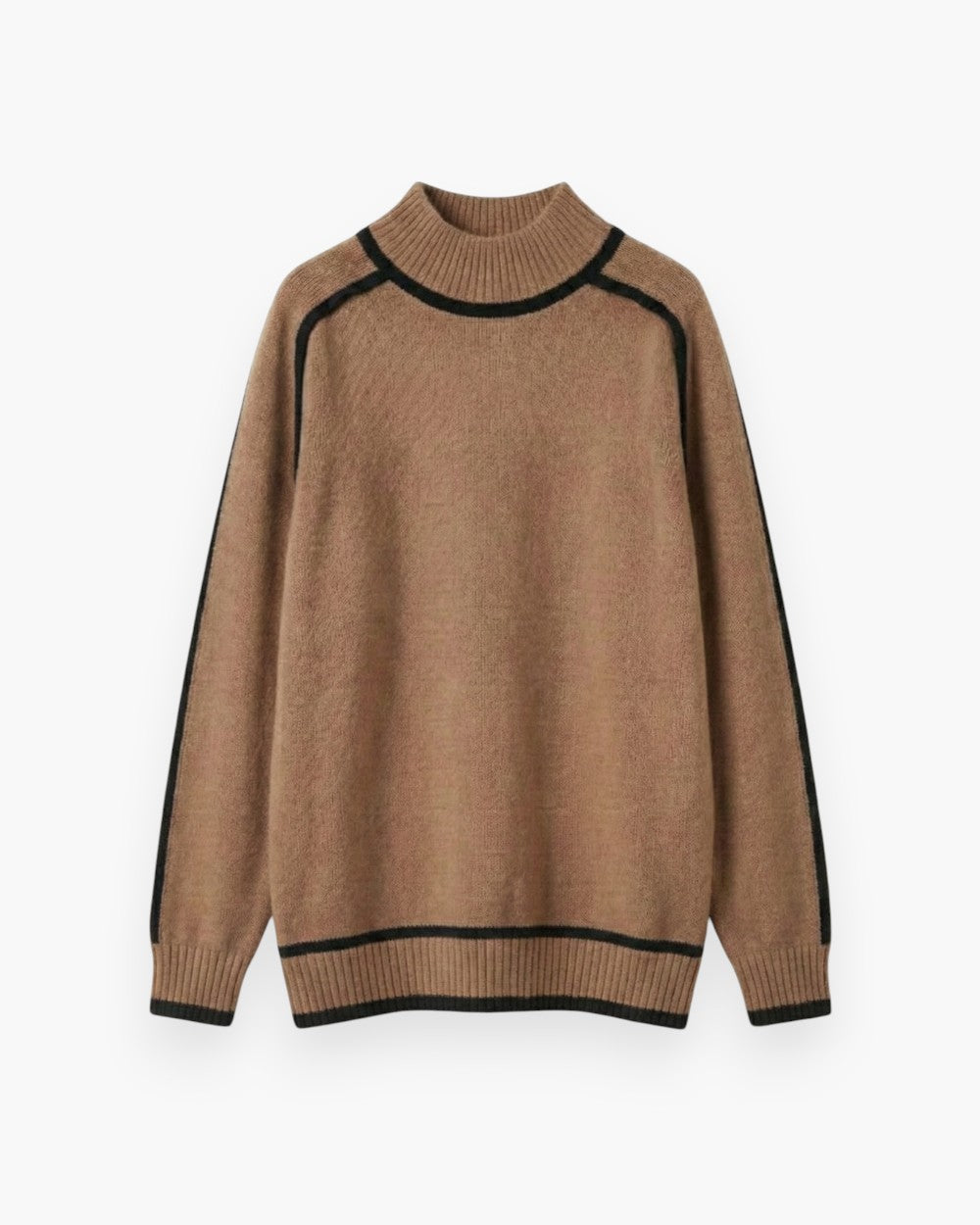 Relaxed Mock Neck Sweater in Sheep Cashmere with Contrast Trim