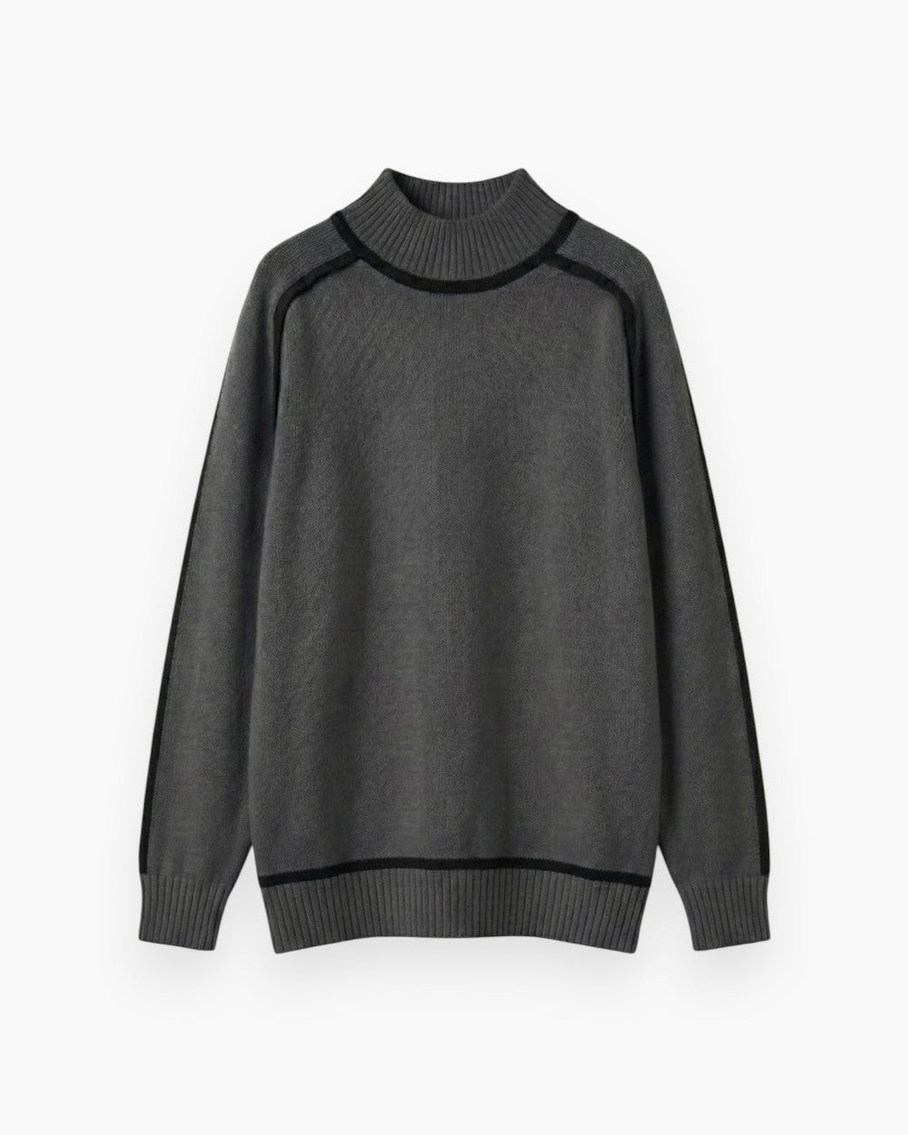 Relaxed Mock Neck Sweater in Sheep Cashmere with Contrast Trim