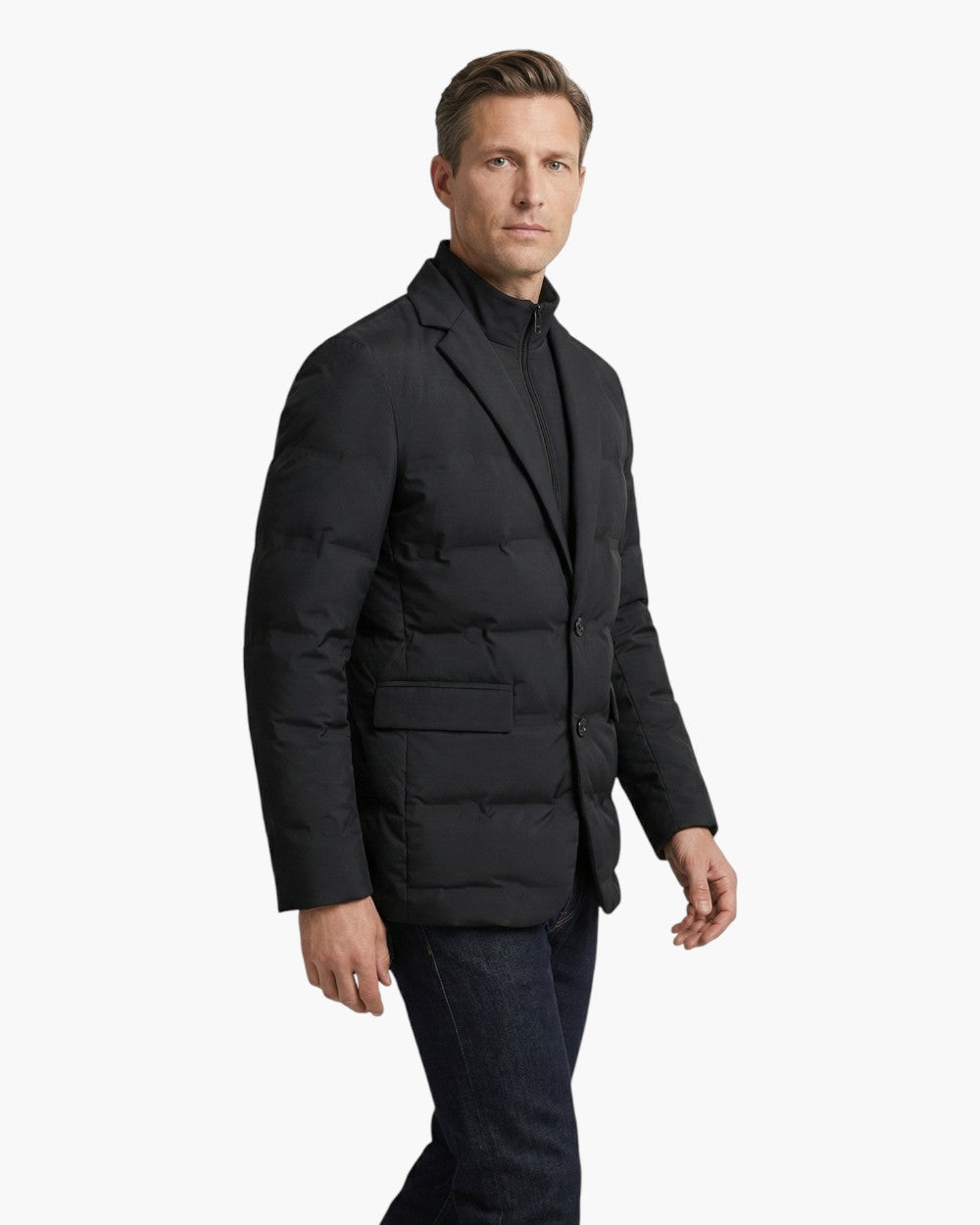 Single-Breasted Puffer Blazer With Zippered Inner Collar