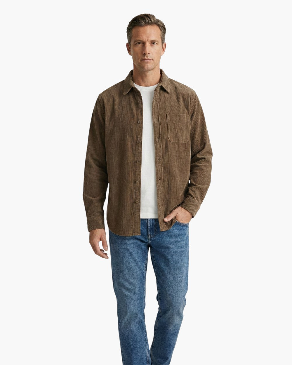 Relaxed Fit Corduroy Shirt With Chest Pocket