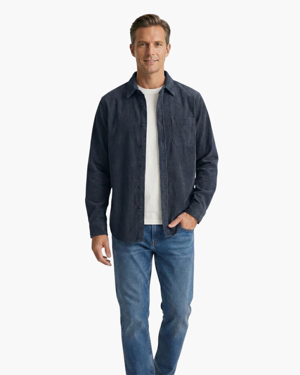 Relaxed Fit Corduroy Shirt With Chest Pocket