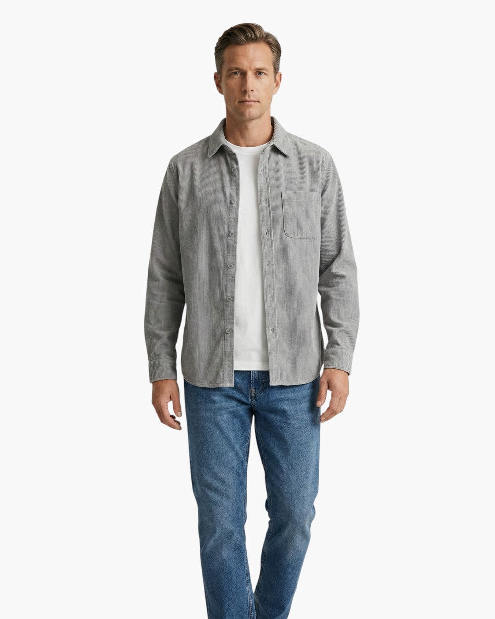 Relaxed Fit Corduroy Shirt With Chest Pocket